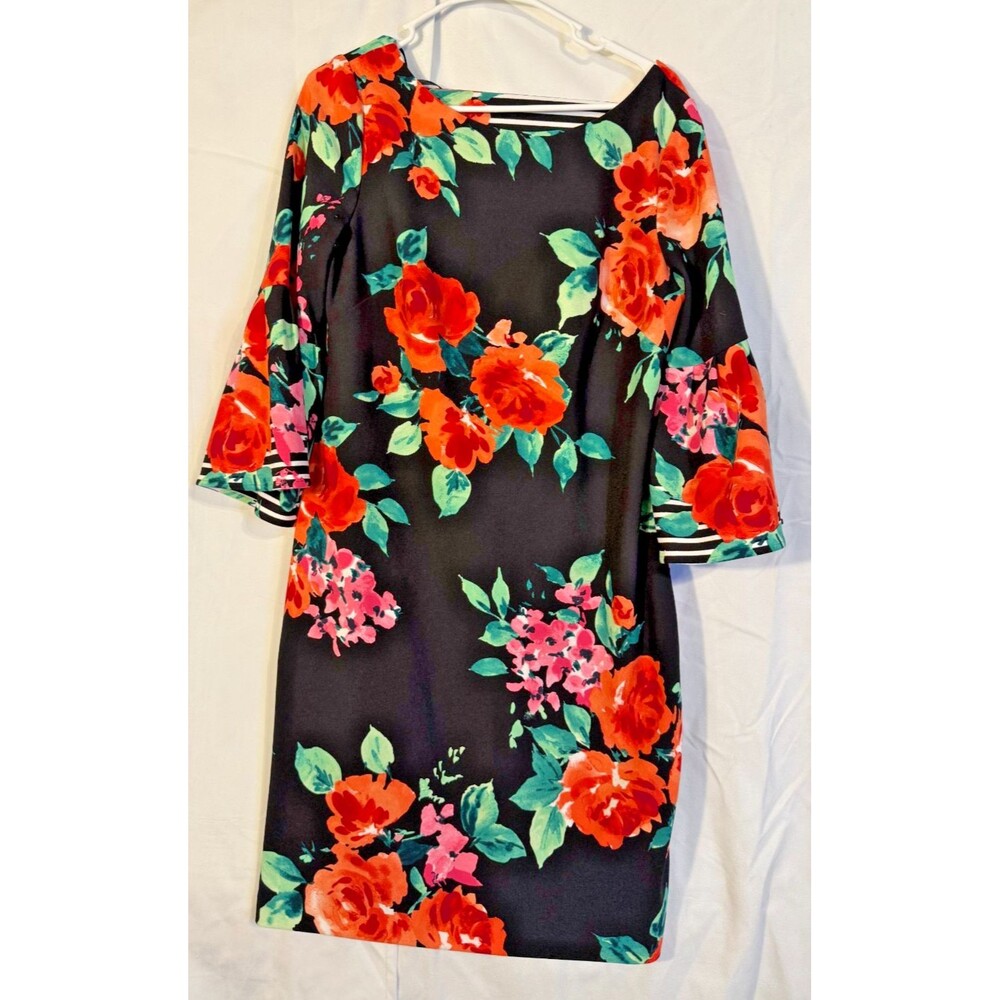 New Floral Black Garden Party Dress Cottagecore Women's 12 Large Boho Jessica H - Picture 1 of 5